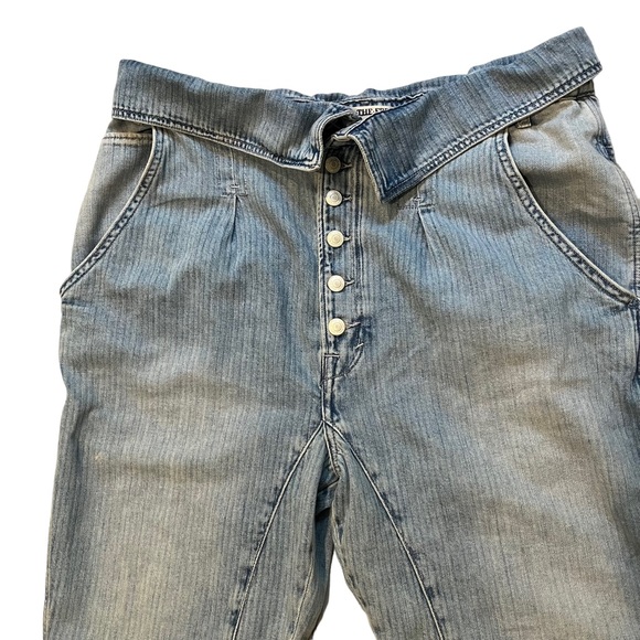 NWOT, We The Free Noah Foldover Harem Jeans Railroad Stripes Pleating - Picture 7 of 13